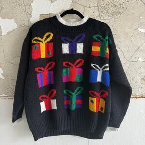 Vtg Ugly Christmas Sweater Wool Holiday Presents Womens 2X Festive Woodward 90s